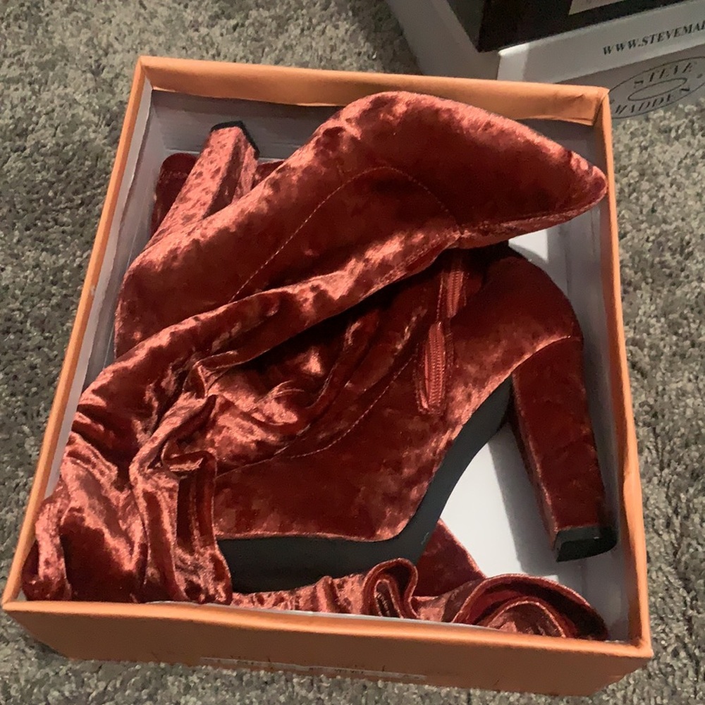 Public Desire Rust Velvet Boots size 7